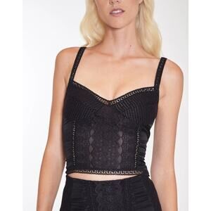 Charo Ruiz Sannie Sweetheart Crop Top, Structured, Lace Bodice - Small - Black